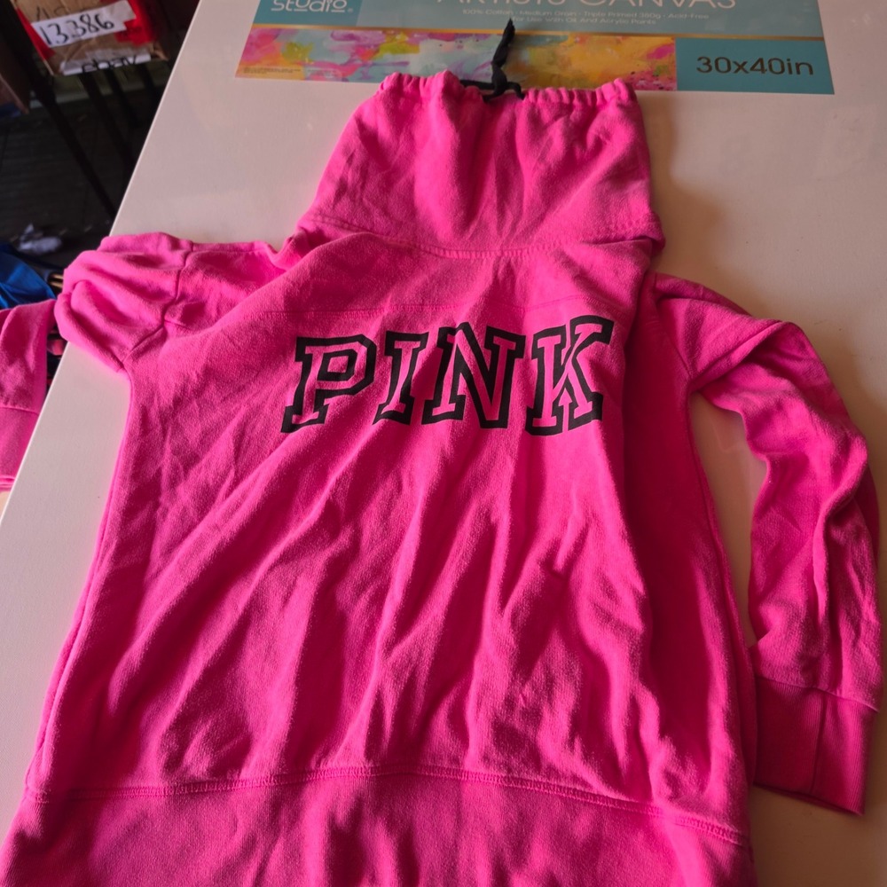 PINK Victoria's Secret Hot Pink Cowl Neck Pullover Hoodie Sweatshirt Small